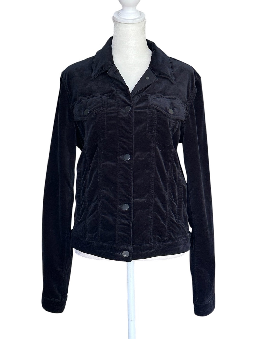 J Brand Women's Black Velvet Trucker Slim Jacket Elevated Basic Chic Glam Medium